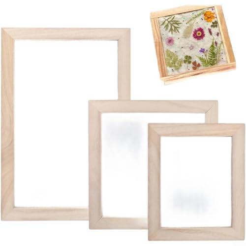 Zeroupshop Juego de 3 marcos de madera para hacer papel para manualidades hechas a mano, kit de cubierta de pulpa tradicional con 3 tamaños de 15 x 18 cm, 20 x 20 cm, 20 x 30 cm para proyectos de arte