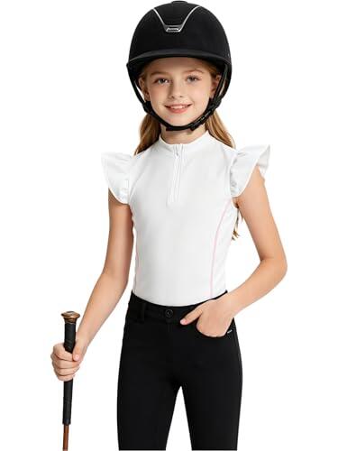 Freebily Camiseta Niños Camisa Equitación Niñas Parte Superior Atlética con Cremallera Media Yoga Blanco 11-12 años