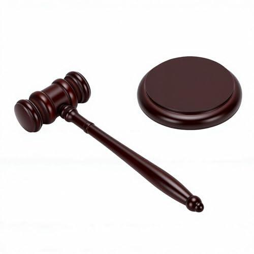 GOWENIC Martillo de Madera para Jueces, Herramienta de Decisión Profesional para Profesionales Jurídicos de Salas de Audiencias, Madera de Haya (Martillo con base)