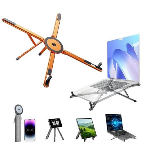 Soporte magnético plegable 3 en 1 para laptop, elevador ajustable de aluminio para laptop con soporte para teléfono y tablet, soporte portátil de 8 niveles para escritorio, oficina en casa y viajes