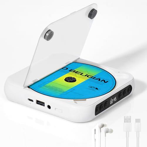 Discman Reproductor de CD pequeño Bluetooth 5.3 con 2000mAh Reproductor de CD portátil Recargable con Auriculares USB y Entrada AUX para Amantes de la música Regalo