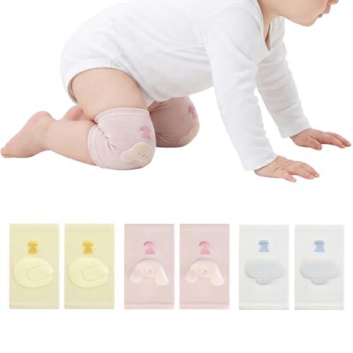 TESGADGETS 3 pares de rodilleras para bebé para gatear, rodilleras infantiles antideslizantes con puntos de goma, protectores de rodilla tipo calentador para niños de 0 a 3 años, tonos rosas