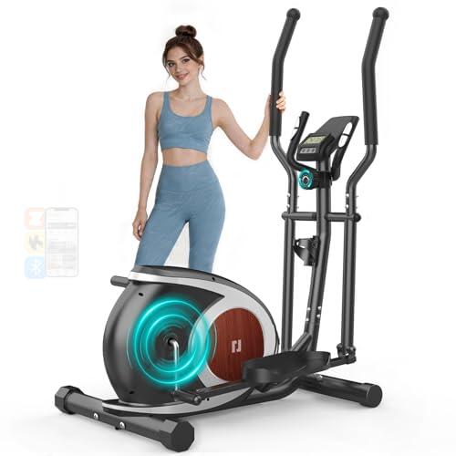 Elípticas Fitness Casa, Bicicleta Elíptica con 16 Niveles de Resistencia Magnética, Pantalla LCD con Bluetooth y Ruedas de Transporte, Equipo de Entrenamiento para Todo el Cuerpo (Negro)