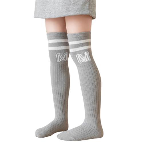 KMGDM Calcetines de algodón para niños, elásticos, cómodos, largos, transpirables, con diseño grueso, para deportes, escuela, calcetines versátiles para niños, gris, G