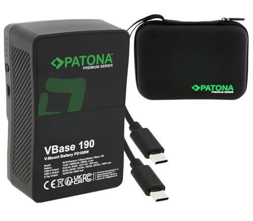 PATONA Premium V-Mount Batería 190 Wh VBase 190 – PD100 W USB-C Videobatería con D-Tap USB-A & V-Lock – Batería profesional para cámara, monitor y luz LED incluida