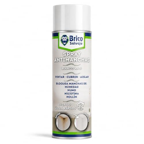 Spray Antimanchas Blanco Mate 400 ml, Pintura en Spray Cubremanchas para Paredes y Techos, Bloquea Manchas de Humedad, Humo, Nicotina y Hollín, Secado Rápido