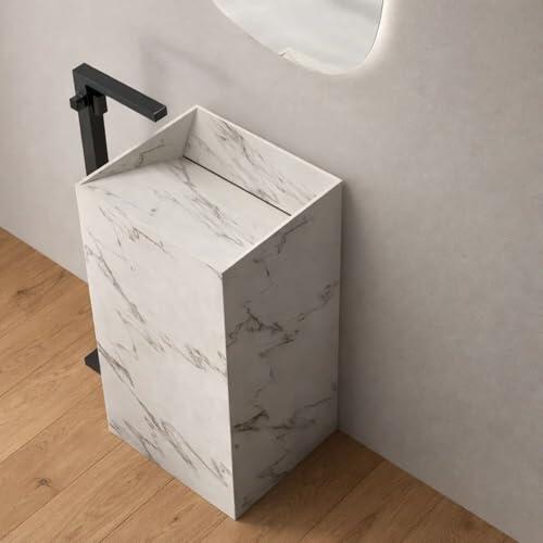 Lavabo Free Standing in Artificial Stone Lukas 45 x 40 x 85 cm Blanco Venato Rectangular