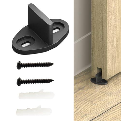 EasyByMall Guía de piso para puerta corredera de granero, clip inferior de plástico ajustable para un funcionamiento suave y silencioso, kit de herrajes negros discretos con tornillos de montaje