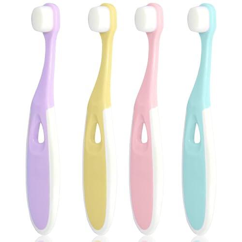 Wcawnlt Lote de 4 Cepillos de Dientes para Bebés - Cerdas Suaves para Niños, Cepillo Dental Nano Bebé con 10,000 Cerdas Extra Suaves, para Niños de 2 a 12 años, Ideal para una Limpieza Dental Suave