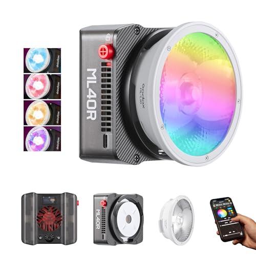 Godox ML40R - Luz de video LED portátil CCT 1800K-10000K con reflector de lente, control de aplicación integrado y NFC