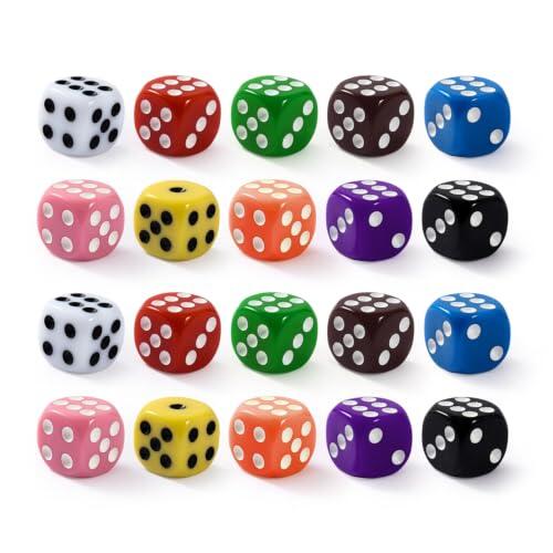 ATBUSS 20 Dados De Seis Caras, Material Acrílico Colorido De 16 Mm, Resistente Al Desgaste Y Duradero, Adecuado para Entretenimiento De Mesa Y Juegos De Fiesta.