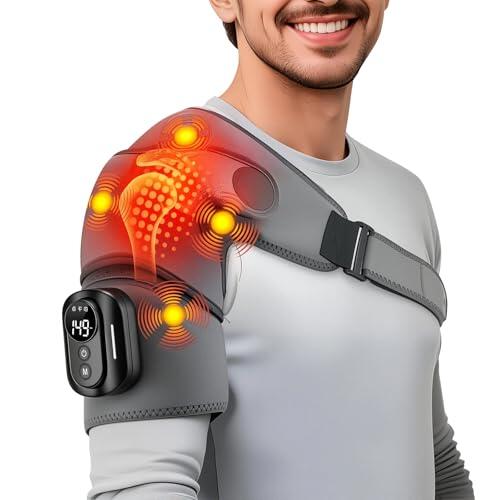 Hewelth - Masajeador de hombros con triple método, 5 modos ajustables de calor y vibración, 5000 mAh, masajeador de hombros con mando a distancia, temporizador de 3 velocidades, ideal para el hogar