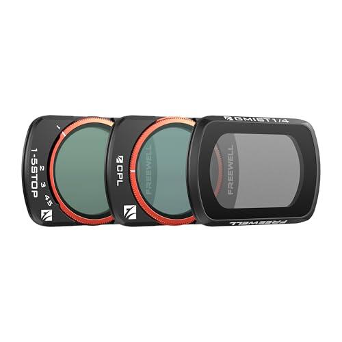 Freewell Paquete de 3 filtros imprescindibles VND 1-5, Glow Mist 1/4 y CPL compatible con Pocket 4/3/Xtra Muse: control de exposición, añade floración cinematográfica, reduce el deslumbramiento