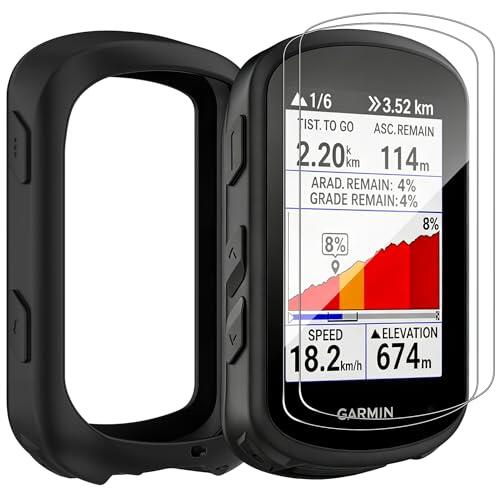 Doxxvai Funda para Garmin Edge 540/840 + 2 Protector Pantalla, Carcasa Silicona Antigolpes para Ciclocomputador GPS con 2x Cristal Templado 9H, Protección Integral 360° para Garmin 540/840, Negro