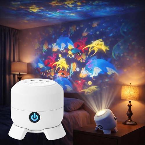 JIABAOZ Proyector de luz led Giratorio,Proyector LED Dinámico Giratorio de 360° con Luz de Proyección Colorida,y Patrones de Copos de Nieve, Navidad y Océano para Dormitorio (Océano,Recargable)
