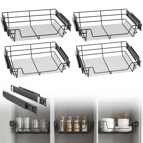 HENGMEI Cajón telescópico de 4 x 60 cm, cajón de cocina extensible de metal, para armario de cocina de 60 cm de ancho, color negro