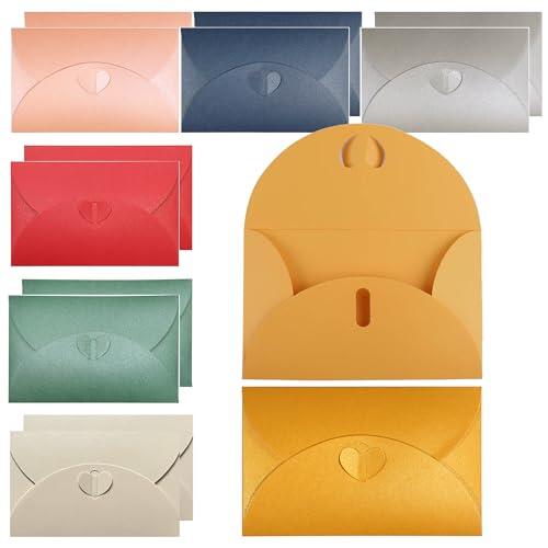 KIMHOME Paquete de 14 sobres de colores, cierre seguro en forma de corazón, mini sobres de papel kraft, para tarjetas de felicitación, invitaciones y correspondencia