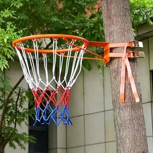 Chaoyilian Aro de Baloncesto de Pared Exterior,Canasta Baloncesto Exterior Pared,Marcos De Red De Baloncesto Desmontable Portátil,con Correas Ajustables,para áRboles,Columna Redonda,Hierro