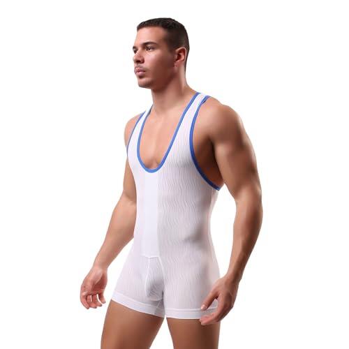 Body atlético para hombre, ropa interior deportiva, ropa interior, ropa interior, ropa interior, ropa interior, ropa interior, sexy, transparente, ropa interior deportiva, fiesta, clubwear, O blanco