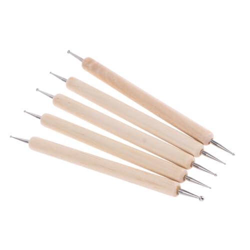 Cabilock Juego de 5 Herramientas para Trabajar el Cuero Bolígrafo Punteado y Herramienta de Estampación, Acero Inoxidable y Madera para Manualidades DIY en Casa