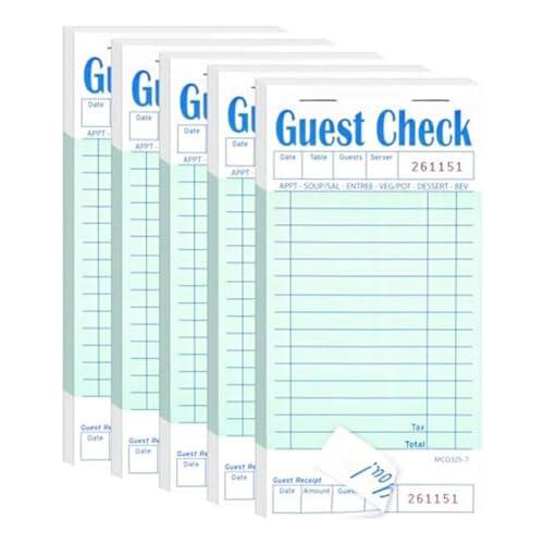 Agmoctz Paquete de 5 Talonarios de Cheques para Invitados,Blocs de Notas de Servidor para Restaurante,Talonario de Cheques de Camarero Verde,Bloc de Pedidos de Restaurante,50 Hojas/Paquete