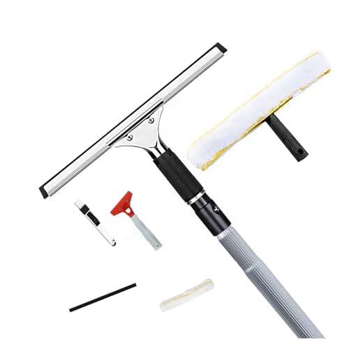 Kit de escobilla de acero inoxidable para ventanas, limpiador de largo alcance sin rayas para un brillo sin esfuerzo, perfecto para ventanas altas de oficina en casa