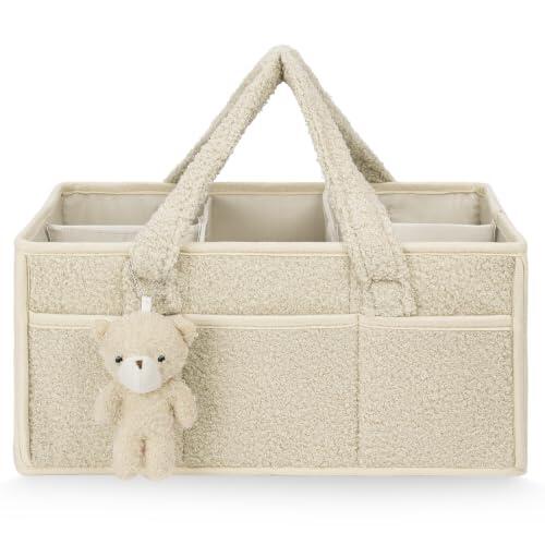 HAGOT Organizador Pañales, Cesta Organizadora Bebe, Grande Pañales Bolso Para Bebés para Bebes Recien Nacidos de Viaje (Blanquecino)