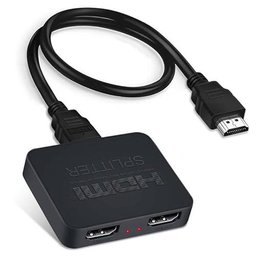 Splitter HDMI 1 Entrada 2 Salidas 4K, Splitter 1 in 2 out con Cable USB de Alimentación, Duplicador HDMI para 2 Monitores en Modo Espejo, Compatible con TV, PS5, PS4, Xbox, Proyector y PC
