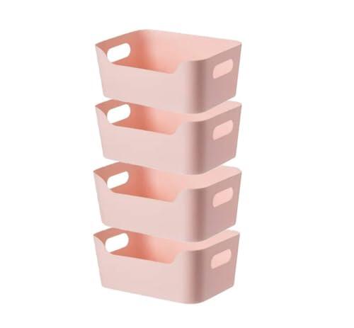 Twinice 4 cajas de almacenamiento con asa, 24 x 17 x 10 cm, cesta de almacenamiento frontal inferior, caja de plástico para cocina y baño, estantería organizadora de armario (rosa)