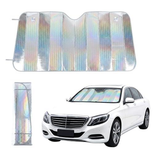 Parasol Coche Delantero 135x60cm, Protector Solar Parabrisas Protección UV, Plegable y fácil de Instalar, con 2 Ventosas, Universal