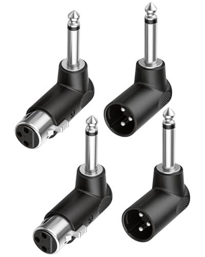 YANBORONSN Adaptador de 90° TS 1/4" a macho XLR, enchufe mono TS de 6,35 mm en ángulo recto a conector macho XLR de 3 pines (paquete de 4 unidades)