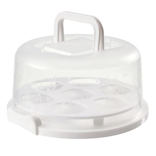 Auratrove Porta tartas redondo con tapa y asa, caja de almacenamiento de pasteles de 8 pulgadas para transporte, capacidad para 7 cupcakes o magdalenas, clips de bloqueo seguros para fiestas