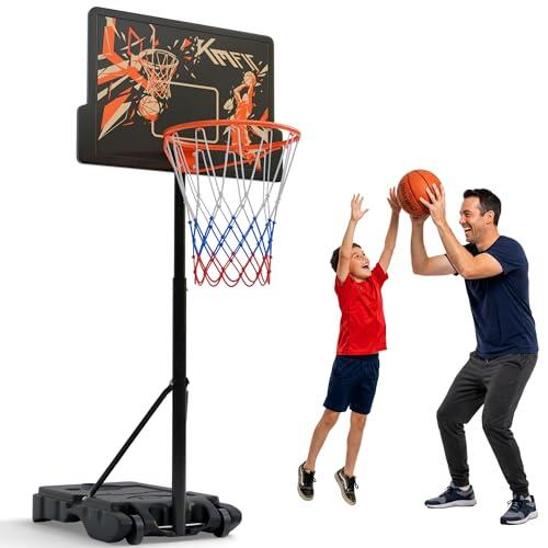 KM-Fit Canasta Baloncesto Ajustable 110–210 cm | Soporte de Baloncesto con Ruedas & Soporte para Balón | Canasta Exterior para Niños y Principiantes | Incluye 2 Redes