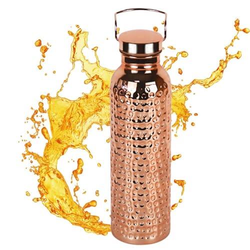 Lpoppcx Botella de agua de cobre, 0,8 litros, aislada, portátil, botella de cobre para agua potable, para camping, senderismo, viajes, exterior, interior, hogar, hogar y cocina