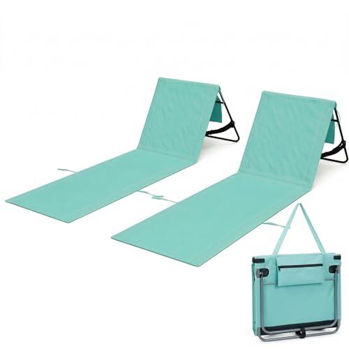 Juego de 2 sillas de playa plegables y acolchadas con respaldo ajustable | Tumbonas ligeras con correa para hombro y bolsillo, para playa, camping, piscina, festivales, viajes y picnic