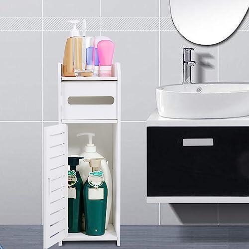 Annadue Gabinete de Baño de Madera Blanca, Estante de Almacenamiento para Inodoro, Organizador Ahorrador de Espacio, Gabinete de Almacenamiento para Baño con Puertas para Espacios Pequeños (S)