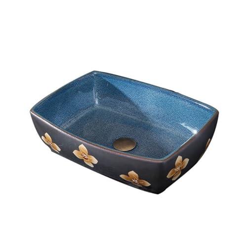 Moderno Lavabo de baño rectangular 47 x 35 14 cm, sobre encimera, porcelana y cerámica, moderno, con diseño artístico Lavabo de tocador