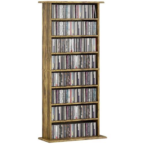 HOMCOM 360 CD/185 DVD Estantería 6 estantes ajustables, Marrón Rústico
