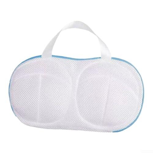 Bolsa de lavandería blanca con cierre de cordón, bolsa de malla antideformación para lencería delicada y medias, 33 x 20 cm (borde azul)