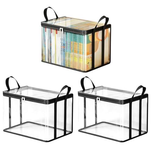 de almacenamiento para libros, portátil de PVC con cremallera, bolsas organizadoras de libros, para el hogar, estantería, armario, ropa, fundas de películas, discos de videojuegos