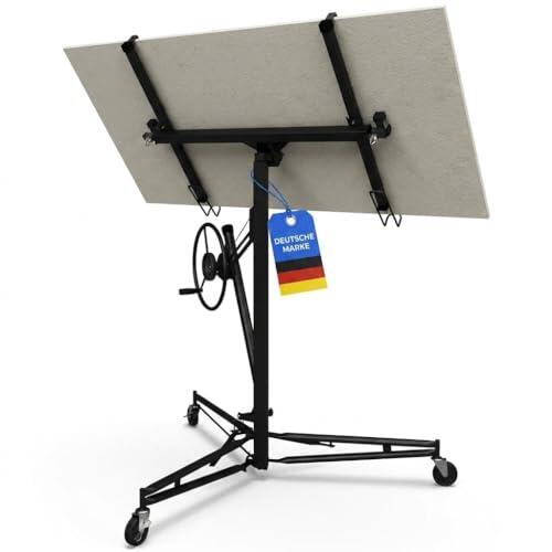 Werkthor Elevador de placas XXL hasta máx. 68 kg – altura 140 – 350 cm – Elevador de placas de yeso para placas de yeso y placas de yeso – Elevador de placas Rigips con 3 ruedas y freno de