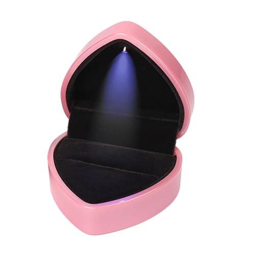 kesurpae Estuche para pendientes con luz LED, caja para anillos con forma de corazón, ideal para compromisos, bodas y San Valentín. Estuche para pendientes con luz, ideal para