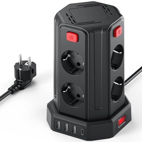 2M Torre Regletas Enchufes, Regleta USB 8 Tomas de AC Corrientes y 4 USB, 2500W/10A, Regreltas Vertical con Interruptor para Mesa, Oficia, Casa……
