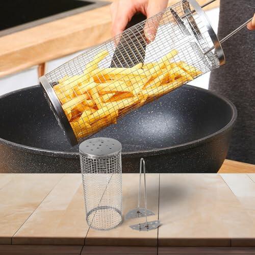 BlesConi Cesta de parrilla desmontable de acero inoxidable, jaula de barbacoa portátil para acampar al aire libre, picnic, apta para lavavajillas, 37 x 9 cm