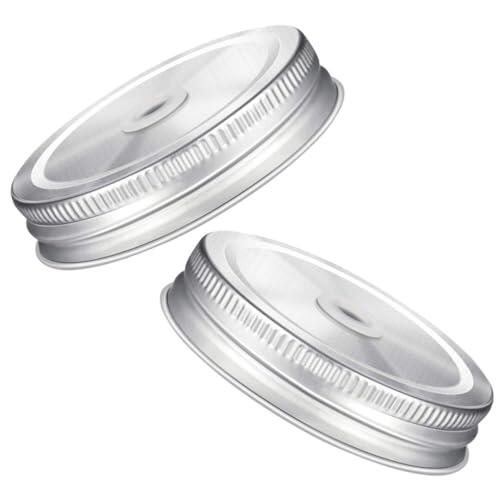 OUNONA 2piezas Tapas de Tarro de Acero Inoxidable con Pajita Tapa Hermética con Anillo para Conservar Alimentos Resistentes y Prueba de Fugas Compatibles con Frascos de Boca Ancha