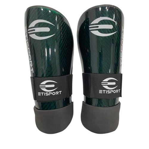 Espinilleras Hockey Patines Etisport Pro Fibra Ultraligera. Protección Tibia y Tobillos de Alto Rendimiento. Diseño Anatómico Resistente. Talla L
