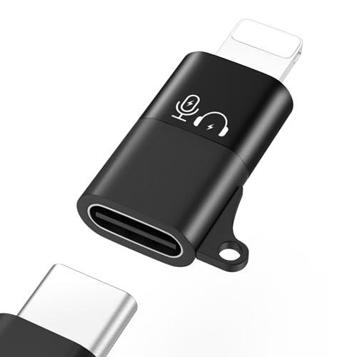 MoKo Adaptador para dji Mic Mini de USB C a Lighting, Adaptador Audio Lightning a Tipo C para iPhone 14/13/12/11/Receptor de Micrófono Inalámbrico, Soporta Carga - 1 Pieza, Negro