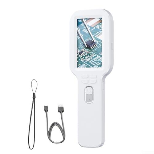 Microscopio digital de mano con pantalla IPS de 3 pulgadas, zoom 5-500X, cámara de 12 MP, 16 LED, USB-C, memoria ampliable hasta 4 TB, para industria y hobby (blanco)