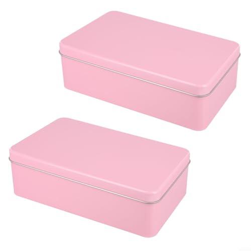 Zeroupshop 2 latas rectangulares de metal para almacenamiento de alimentos, con tapas para dulces, joyas, suministros de oficina, organizador de viaje, plateado, rosa, dorado, 18 x 11 x 5,5 cm (rosa)