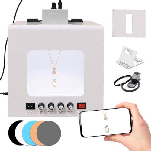Caja de luz fotográfica con tocadiscos de 360°, estudio LED de 3000-5500K para fotografía de joyas, brillo ajustable y temperatura de color